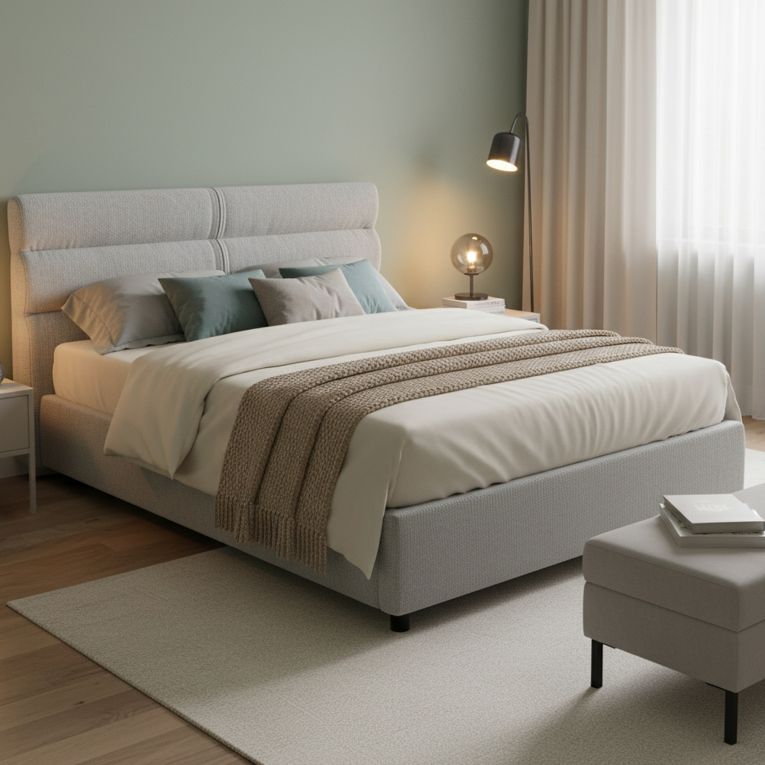 Letto Matrimoniale Grigio Materasso Incluso Sfoderabile, Contenitore Made in Italy - Briatico