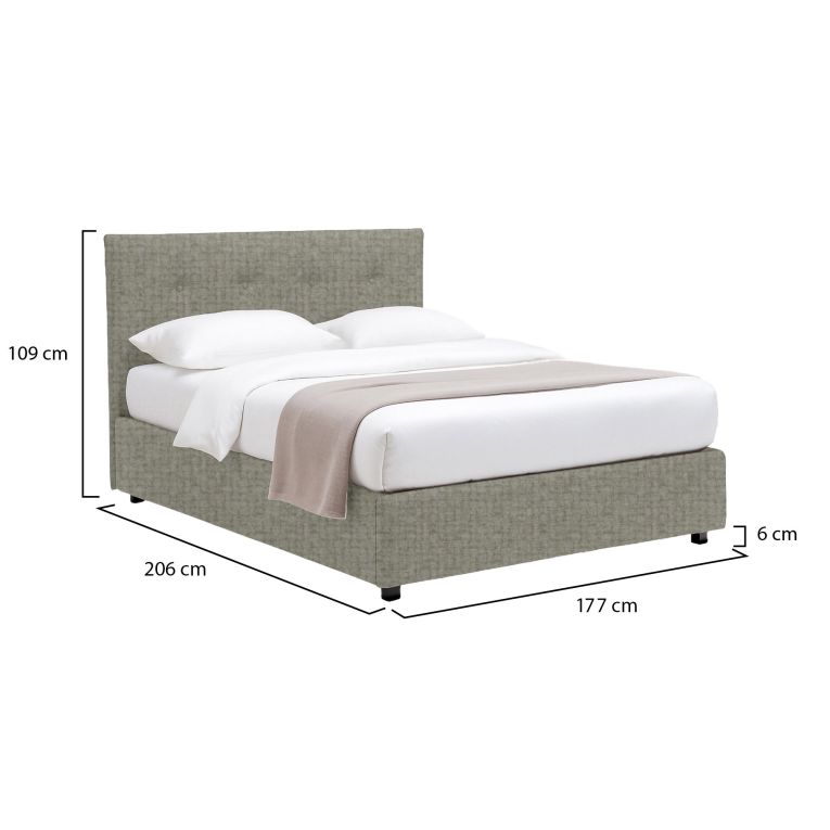 Letto Matrimoniale Grigio Sabbia Sfoderabile Contenitore, Dimensione Materasso 160x190 cm Made in Italy - Colere