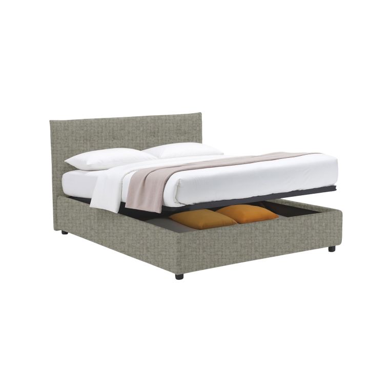 Letto Matrimoniale Grigio Sabbia Sfoderabile Contenitore, Dimensione Materasso 160x190 cm Made in Italy - Colere