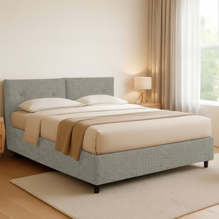 Letto Matrimoniale Grigio Sabbia Sfoderabile Contenitore, Dimensione Materasso 160x190 cm Made in Italy - Levice