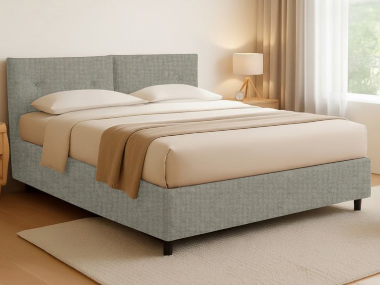 Letto Matrimoniale Grigio Sabbia Sfoderabile Contenitore, Dimensione Materasso 160x190 cm Made in Italy - Levice