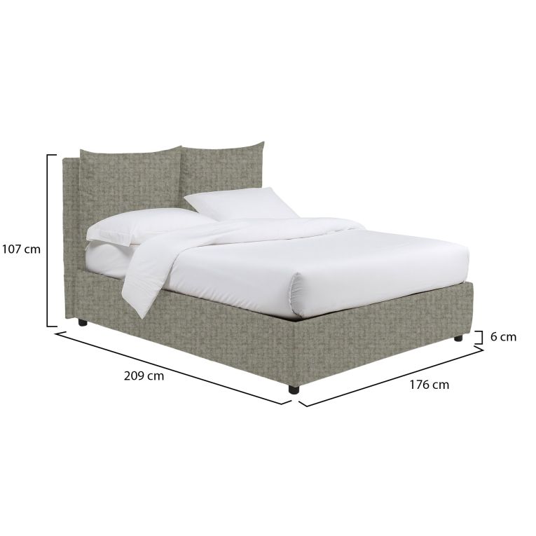 Letto Matrimoniale Grigio Sabbia Sfoderabile Contenitore, Dimensione Materasso 160x200 cm Made in Italy - Davoli