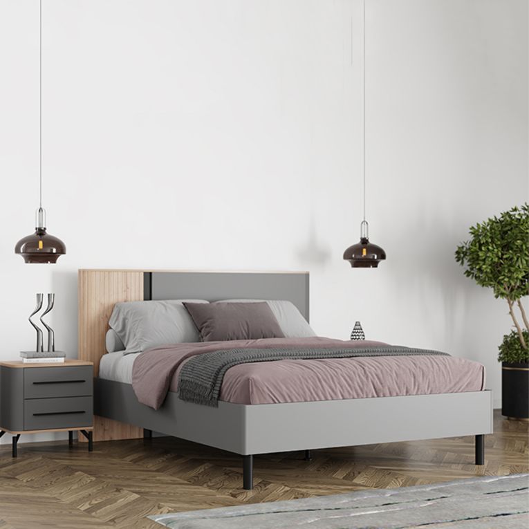 Letto Matrimoniale Grigio Scuro Marrone Rovere Dimensione Materasso 160x200 cm Peso Supportato 200 kg, Matrimoniale - Banff