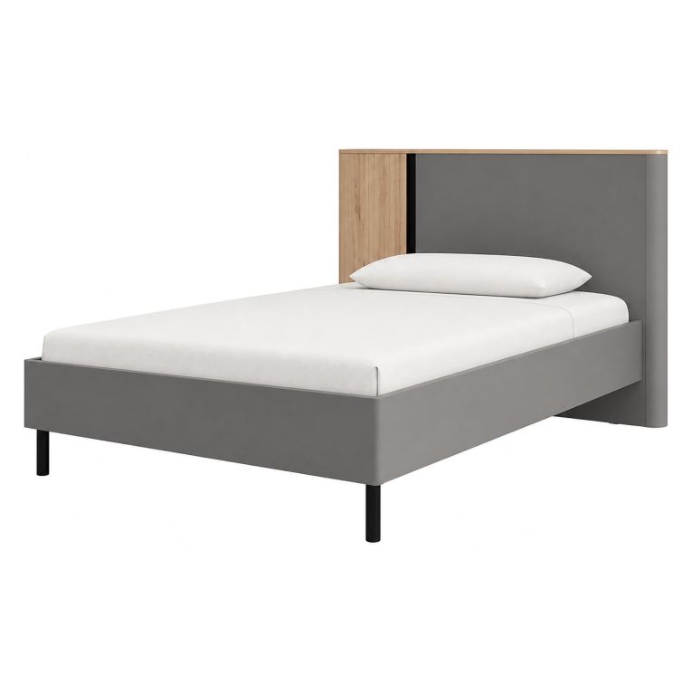 Letto Matrimoniale Grigio Scuro Marrone Rovere Dimensione Materasso 160x200 cm Peso Supportato 200 kg, Matrimoniale - Banff