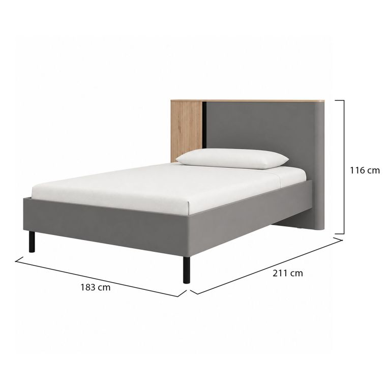 Letto Matrimoniale Grigio Scuro Marrone Rovere Dimensione Materasso 160x200 cm Peso Supportato 200 kg, Matrimoniale - Banff