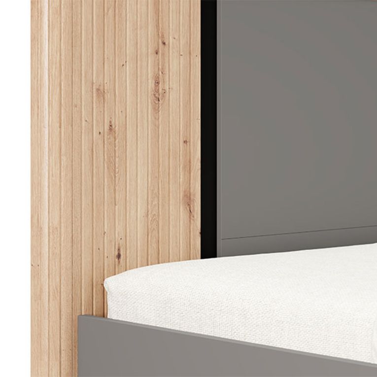 Letto Matrimoniale Grigio Scuro Marrone Rovere Dimensione Materasso 160x200 cm Peso Supportato 200 kg, Matrimoniale - Banff