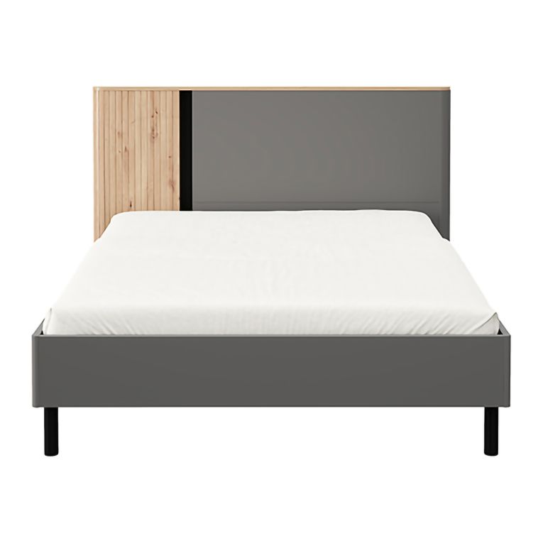 Letto Matrimoniale Grigio Scuro Marrone Rovere Dimensione Materasso 160x200 cm Peso Supportato 200 kg, Matrimoniale - Banff