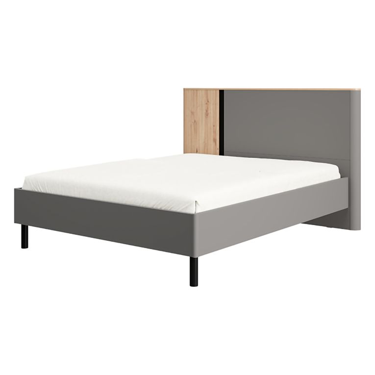Letto Matrimoniale Grigio Scuro Marrone Rovere Dimensione Materasso 160x200 cm Peso Supportato 200 kg, Matrimoniale - Banff