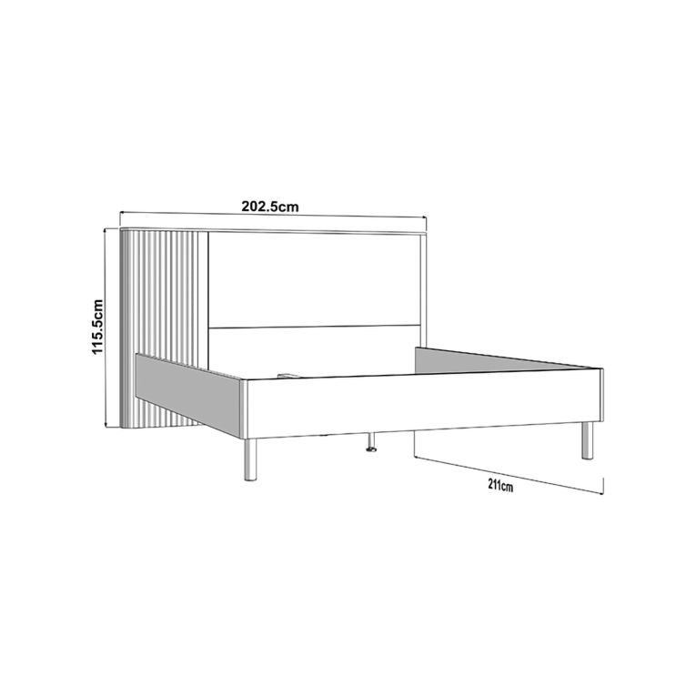 Letto Matrimoniale Grigio Scuro Marrone Rovere Dimensione Materasso 180x200 cm Peso Supportato 200 kg, Matrimoniale - Banff