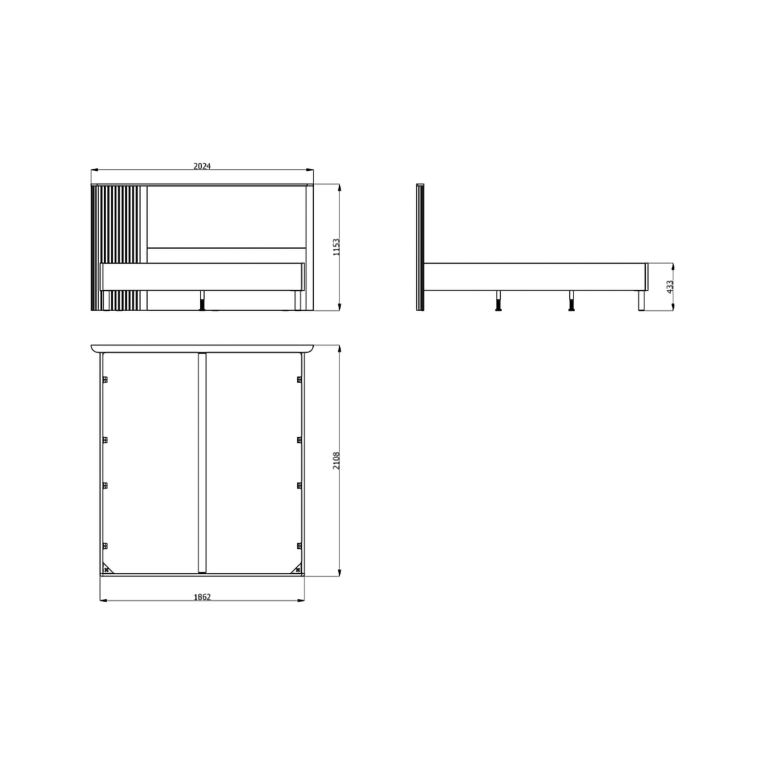 Letto Matrimoniale Grigio Scuro Marrone Rovere Dimensione Materasso 180x200 cm Peso Supportato 200 kg, Matrimoniale - Banff