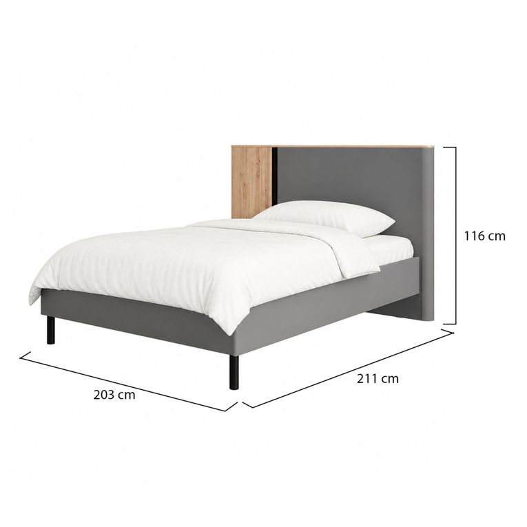 Letto Matrimoniale Grigio Scuro Marrone Rovere Dimensione Materasso 180x200 cm Peso Supportato 200 kg, Matrimoniale - Banff