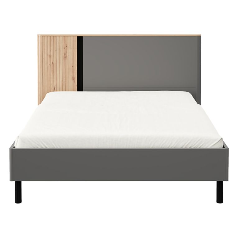 Letto Matrimoniale Grigio Scuro Marrone Rovere Dimensione Materasso 180x200 cm Peso Supportato 200 kg, Matrimoniale - Banff