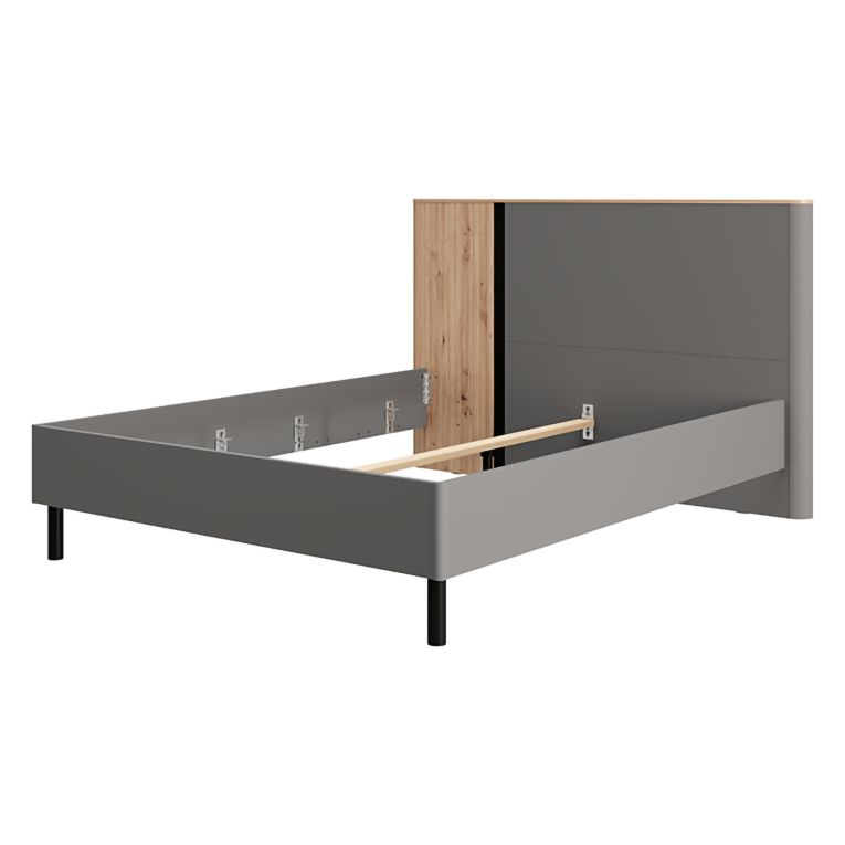 Letto Matrimoniale Grigio Scuro Marrone Rovere Dimensione Materasso 180x200 cm Peso Supportato 200 kg, Matrimoniale - Banff
