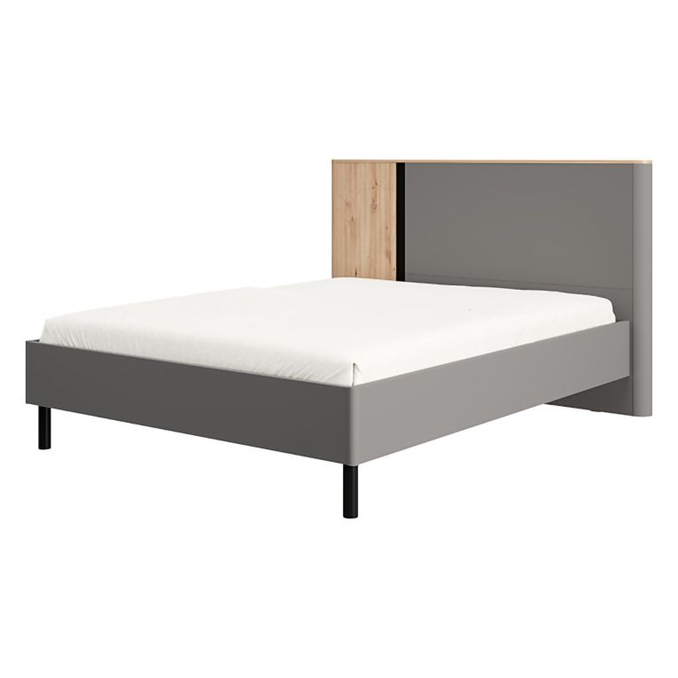 Letto Matrimoniale Grigio Scuro Marrone Rovere Dimensione Materasso 180x200 cm Peso Supportato 200 kg, Matrimoniale - Banff