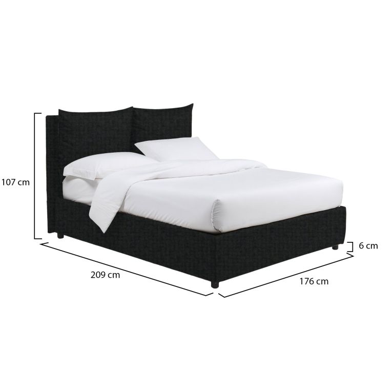 Letto Matrimoniale Grigio Scuro Sfoderabile Contenitore, Dimensione Materasso 160x200 cm - Davoli
