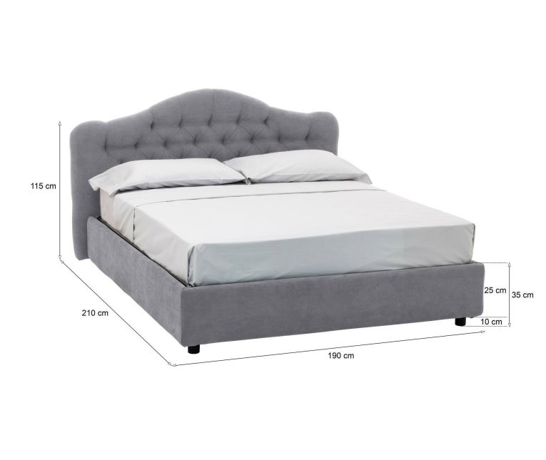 Letto Matrimoniale Grigio Sfoderabile Contenitore, Dimensione Materasso 160x190 cm Made in Italy - Arex