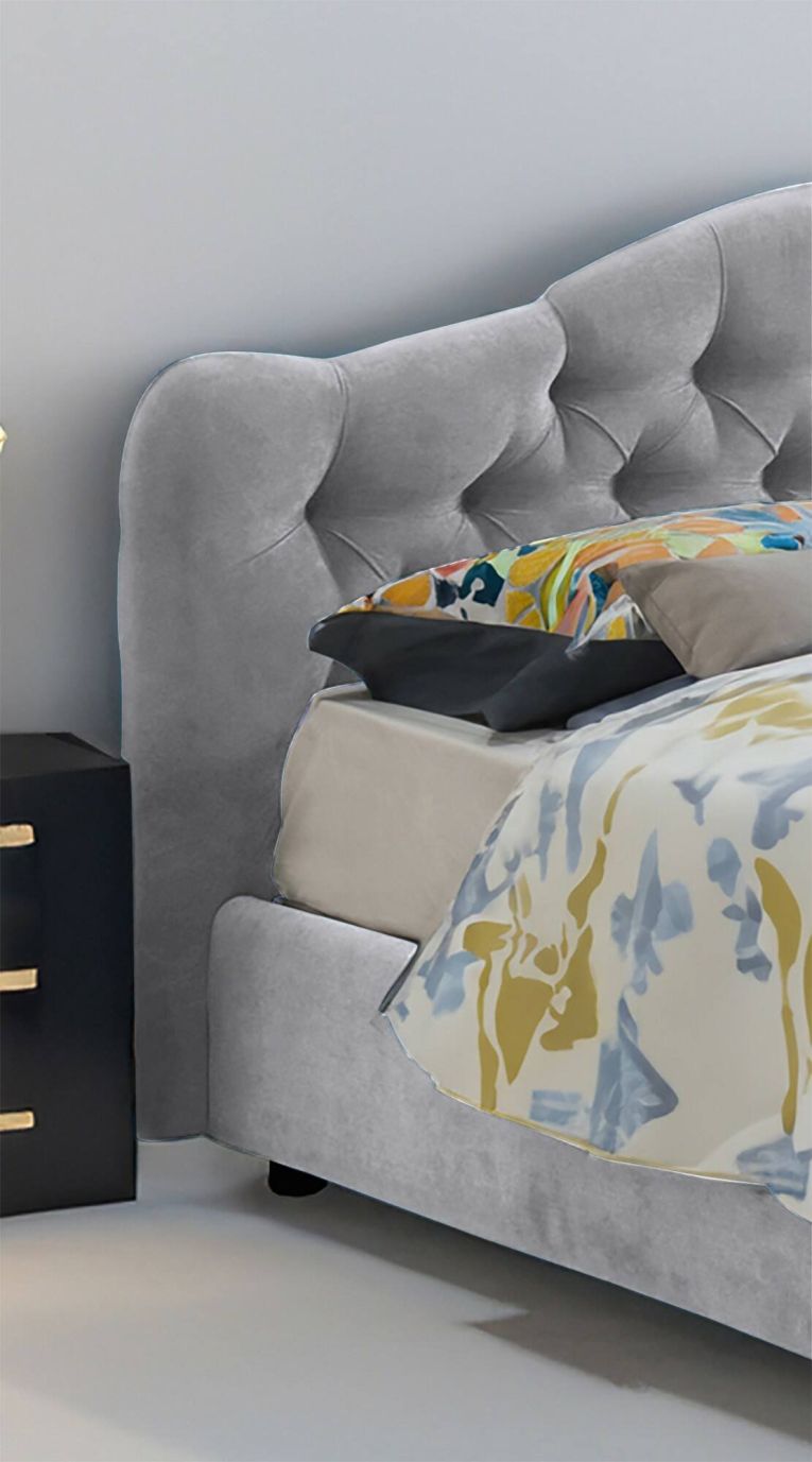 Letto Matrimoniale Grigio Sfoderabile Contenitore, Dimensione Materasso 160x190 cm Made in Italy - Arex