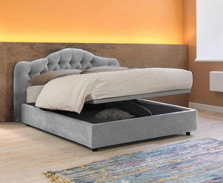 Letto Matrimoniale Grigio Sfoderabile Contenitore, Dimensione Materasso 160x190 cm Made in Italy - Arex