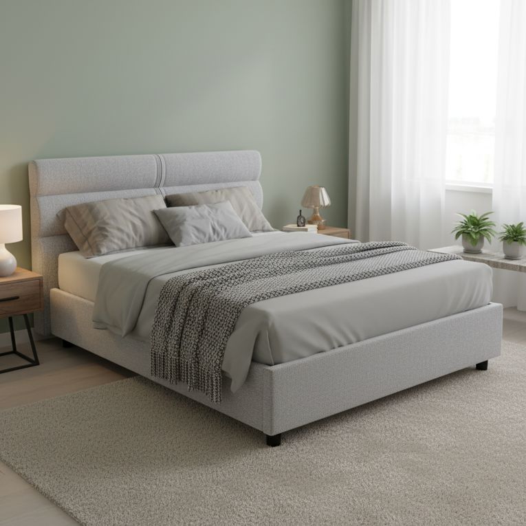 Letto Matrimoniale Grigio Sfoderabile Contenitore, Dimensione Materasso 160x190 cm Made in Italy - Brienno