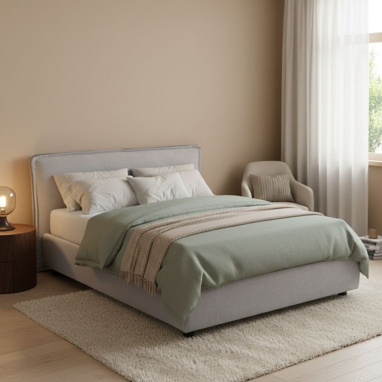 Letto Matrimoniale Grigio Sfoderabile Contenitore, Dimensione Materasso 160x190 cm Made in Italy - Brolo