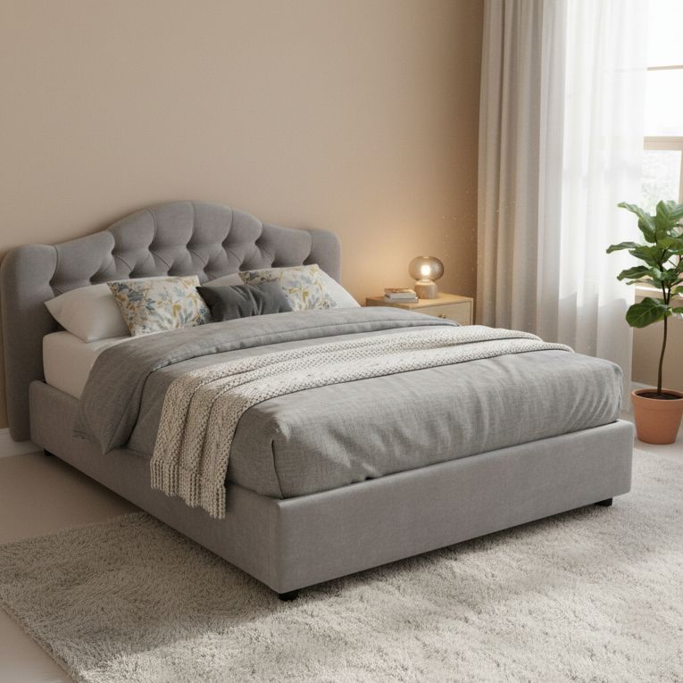 Letto Matrimoniale Grigio Sfoderabile Contenitore, Dimensione Materasso 160x200 cm Made in Italy - Aly