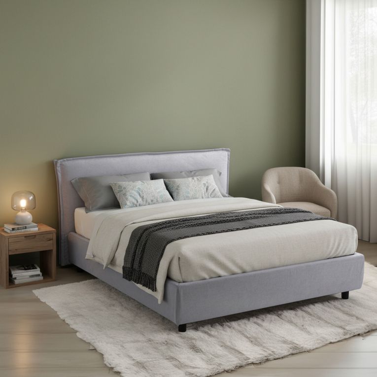 Letto Matrimoniale Grigio Sfoderabile Contenitore, Dimensione Materasso 160x200 cm Made in Italy - Bubbio