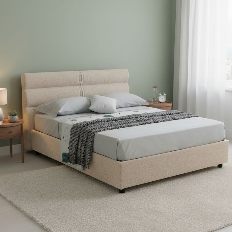 Letto Matrimoniale Grigio Tortora- Materasso Incluso Sfoderabile, Contenitore Made in Italy - Bedero