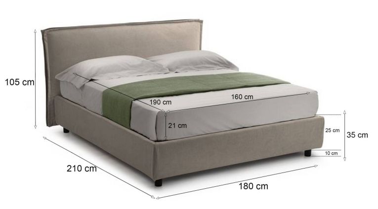 Letto Matrimoniale Grigio Tortora- Materasso Incluso Sfoderabile, Contenitore Made in Italy - Bruzolo
