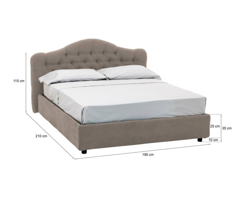Letto Matrimoniale Grigio Tortora- Sfoderabile Contenitore, Dimensione Materasso 160x190 cm Made in Italy - Arex