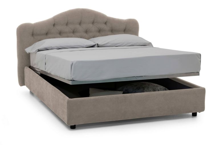 Letto Matrimoniale Grigio Tortora- Sfoderabile Contenitore, Dimensione Materasso 160x190 cm Made in Italy - Arex