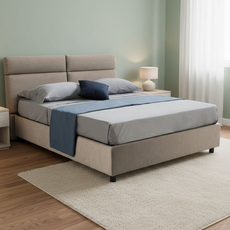 Letto Matrimoniale Grigio Tortora- Sfoderabile Contenitore, Dimensione Materasso 160x200 cm Made in Italy - Ator