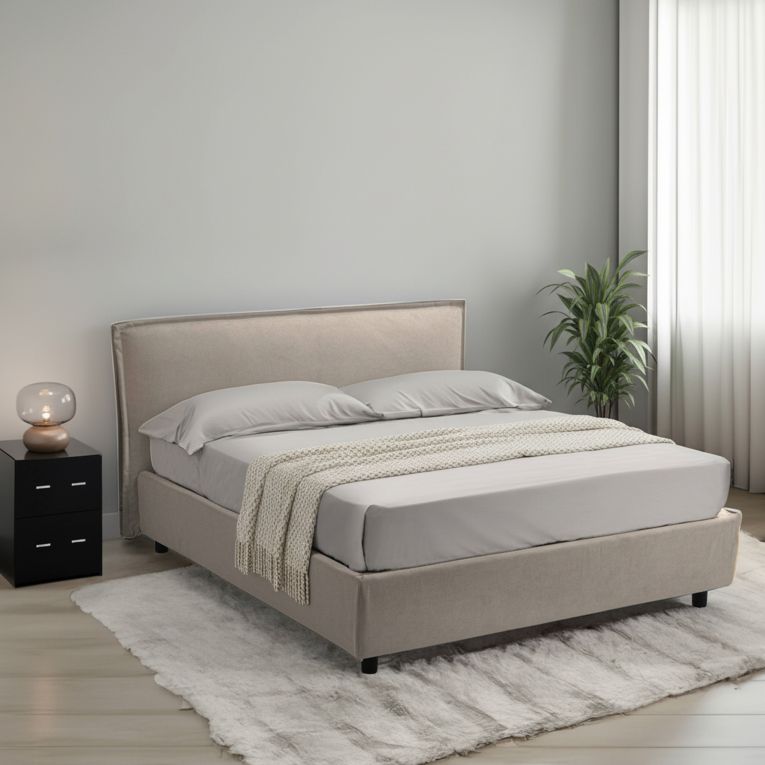 Letto Matrimoniale Grigio Tortora- Sfoderabile Contenitore, Dimensione Materasso 160x200 cm Made in Italy - Bubbio