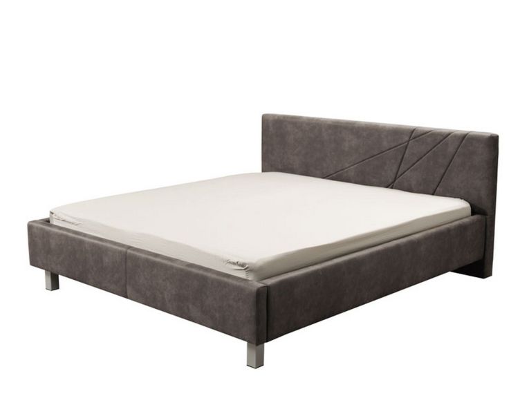 Letto Matrimoniale Grigio Tortora Testiera Imbottita Disegno Geometrico Imbottito, Dimensione Materasso 160x200 cm - Melfi