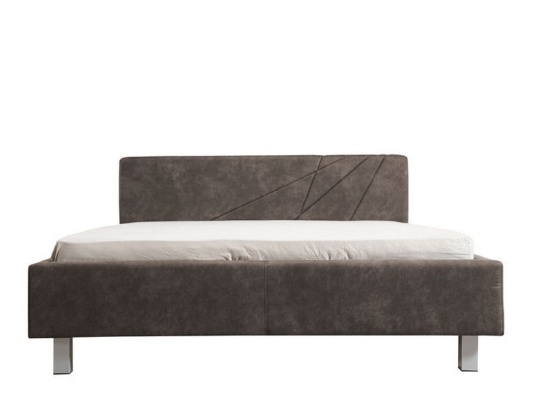 Letto Matrimoniale Grigio Tortora Testiera Imbottita Disegno Geometrico Imbottito, Dimensione Materasso 160x200 cm - Melfi