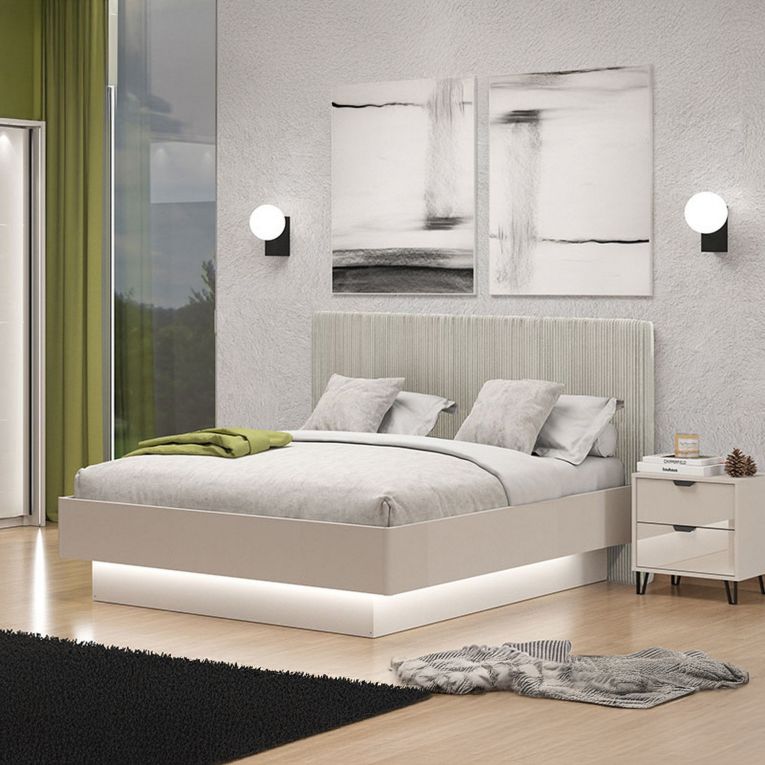 Letto Matrimoniale Grigio Tortora Testiera Imbottita Effetto Velluto Dimensione Materasso 160x200 cm, Peso Supportato 200 kg - Caprezzo