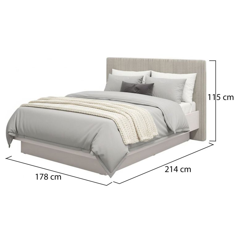 Letto Matrimoniale Grigio Tortora Testiera Imbottita Effetto Velluto Dimensione Materasso 160x200 cm, Peso Supportato 200 kg - Caprezzo