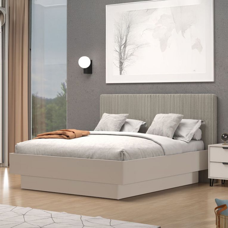 Letto Matrimoniale Grigio Tortora Testiera Imbottita Effetto Velluto Imbottito, Dimensione Materasso 180x200 cm - Ragogna