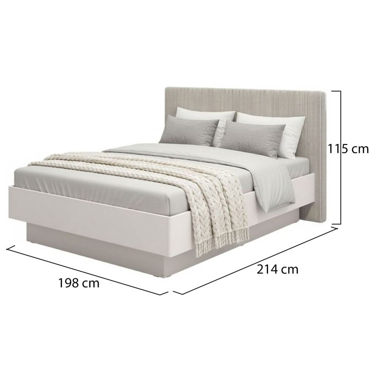 Letto Matrimoniale Grigio Tortora Testiera Imbottita Effetto Velluto Imbottito, Dimensione Materasso 180x200 cm - Ragogna