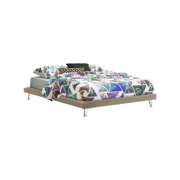 Letto matrimoniale Isabella, Letto fisso in tessuto con piedini, 100% Made in Italy, adatto per materasso Cm 160x190, Beige