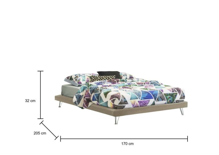 Letto matrimoniale Isabella, Letto fisso in tessuto con piedini, 100% Made in Italy, adatto per materasso Cm 160x190, Beige