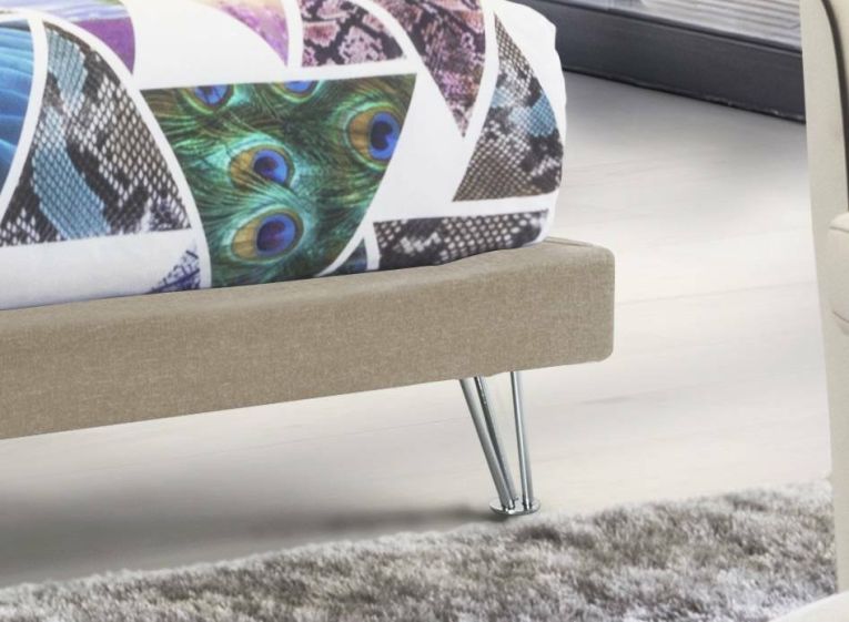 Letto matrimoniale Isabella, Letto fisso in tessuto con piedini, 100% Made in Italy, adatto per materasso Cm 160x190, Beige