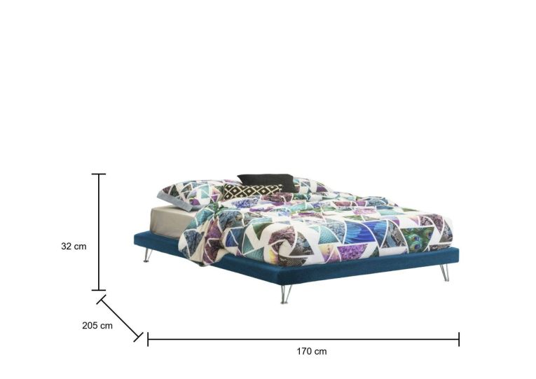 Letto matrimoniale Isabella, Letto fisso in tessuto con piedini, 100% Made in Italy, adatto per materasso Cm 160x190, Blu