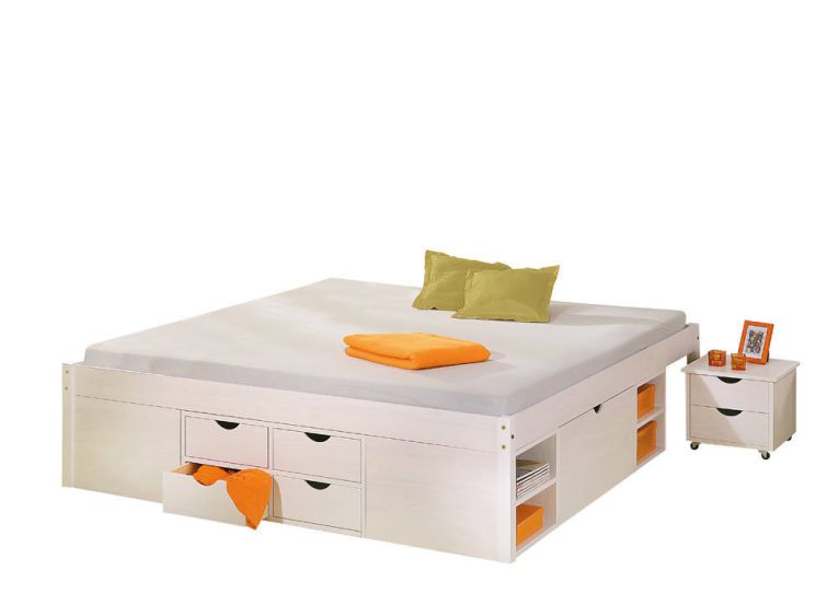 Letto matrimoniale Konstanz, Sommier per camera da letto, Giroletto per stanza, Struttura porta materasso, 146x196 h48 cm, Bianco