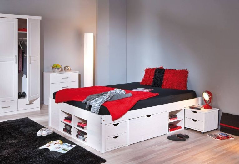 Letto matrimoniale Konstanz, Sommier per camera da letto, Giroletto per stanza, Struttura porta materasso, 146x196 h48 cm, Bianco