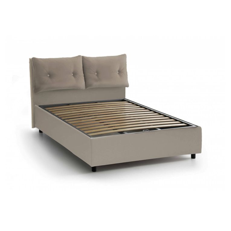 Letto matrimoniale Lara, Letto contenitore con rivestimento in ecopelle, 100% Made in Italy, Apertura frontale, adatto per materasso Cm 160x190, Tortora