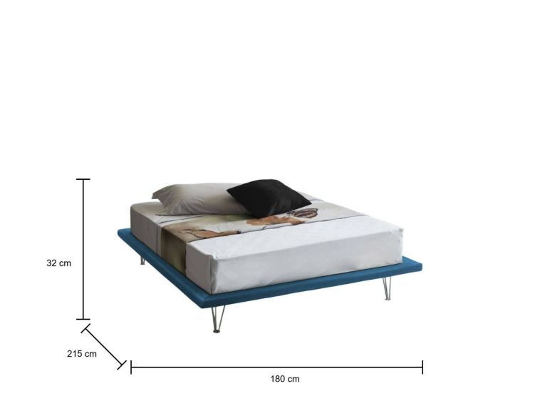 Letto matrimoniale Linda, Letto fisso in tessuto con piedini, 100% Made in Italy, adatto per materasso Cm 160x200, Blu