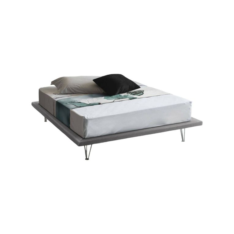Letto matrimoniale Linda, Letto fisso in tessuto con piedini, 100% Made in Italy, adatto per materasso Cm 160x200, Grigio