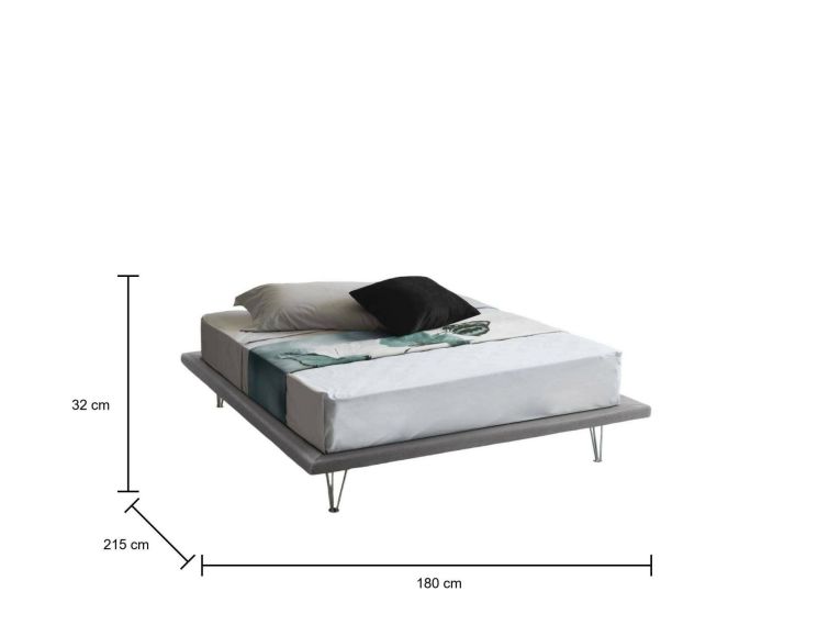 Letto matrimoniale Linda, Letto fisso in tessuto con piedini, 100% Made in Italy, adatto per materasso Cm 160x200, Grigio