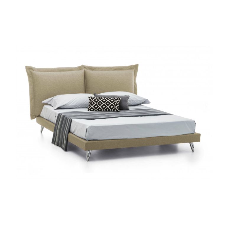 Letto matrimoniale Ludovica, Letto fisso in tessuto con piedini, 100% Made in Italy, adatto per materasso 160x190 cm, Beige