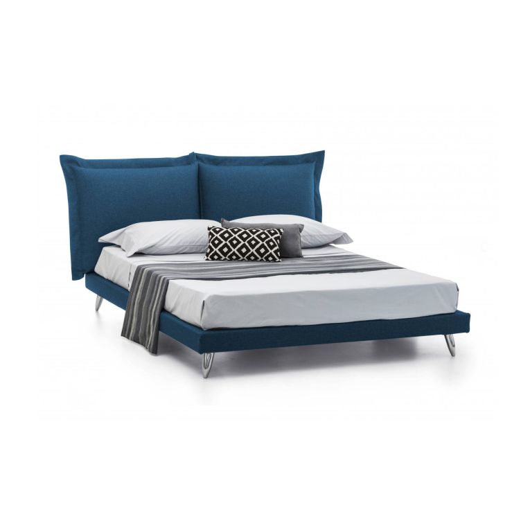 Letto matrimoniale Ludovica, Letto fisso in tessuto con piedini, 100% Made in Italy, adatto per materasso 160x190 cm, Blu